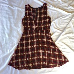 Red plaid deep v-neck mini dress from Zara